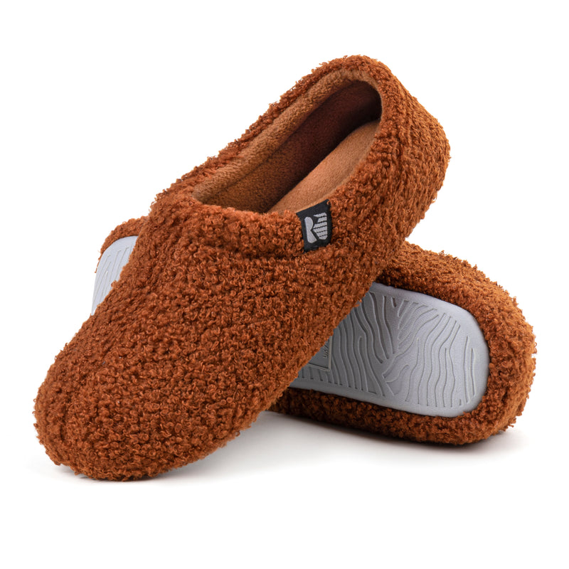 Rockdove Women's Teddy Fleece Closed Back Indoor Slipper, Size 9-10 US Women, Light Gray